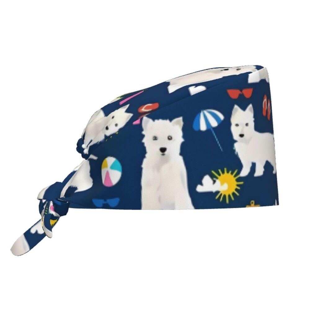 4060 Westie Dogs Beach Summer Tropical Working Cap Scrub Cap